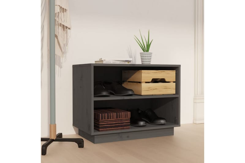 Skohylle grå 60x34x45 cm heltre furu - Grå - Oppbevaring - Skooppbevaring - Skoskap