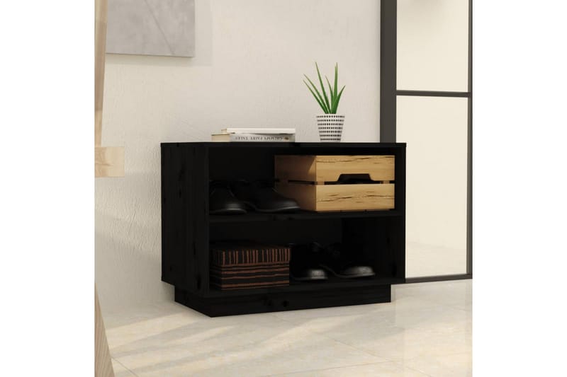 Skohylle svart 60x34x45 cm heltre furu - Svart - Oppbevaring - Skooppbevaring - Skoskap