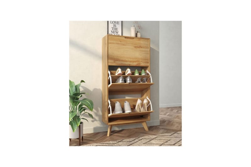 Skoplagring Ezra 3 klaffer 60x24x125 cm, Wotan eik - 60x24x125 cm, Wotan eik - Oppbevaring - Skooppbevaring - Skoskap