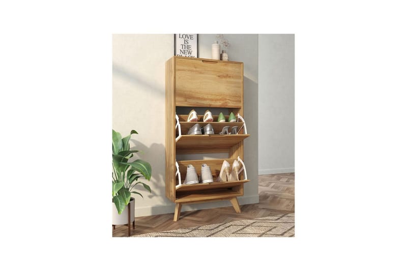 Skoplagring Ezra 3 klaffer 60x24x125 cm, Wotan eik - 60x24x125 cm, Wotan eik - Oppbevaring - Skooppbevaring - Skoskap