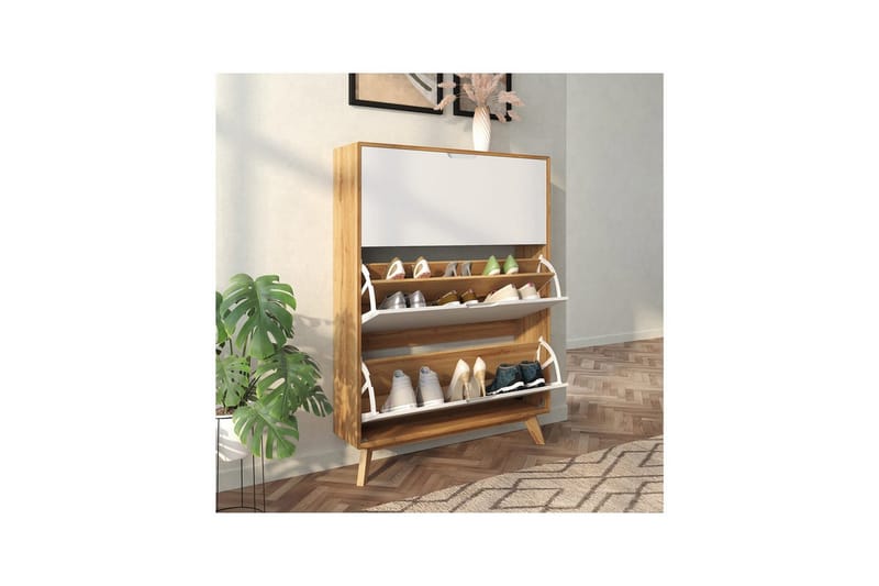 Skoplagring Ezra 3 klaffer 89x24x125 cm, Wotan eik/hvit - 89x24x125 cm, Wotan eik/hvit - Oppbevaring - Skooppbevaring - Skoskap