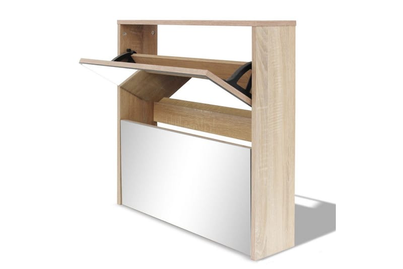 Skoskap 2 høyder speil eik 63x17x67 cm - Oppbevaring - Skooppbevaring - Skoskap