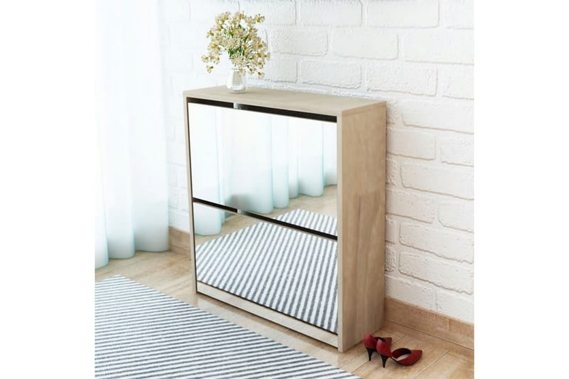 Skoskap 2 høyder speil eik 63x17x67 cm - Oppbevaring - Skooppbevaring - Skoskap
