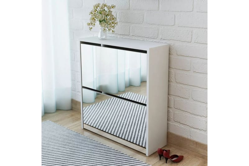 Skoskap 2 høyder speil hvit 63x17x67 cm - Oppbevaring - Skooppbevaring - Skoskap