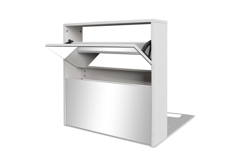 Skoskap 2 høyder speil hvit 63x17x67 cm - Oppbevaring - Skooppbevaring - Skoskap
