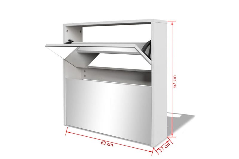 Skoskap 2 høyder speil hvit 63x17x67 cm - Oppbevaring - Skooppbevaring - Skoskap