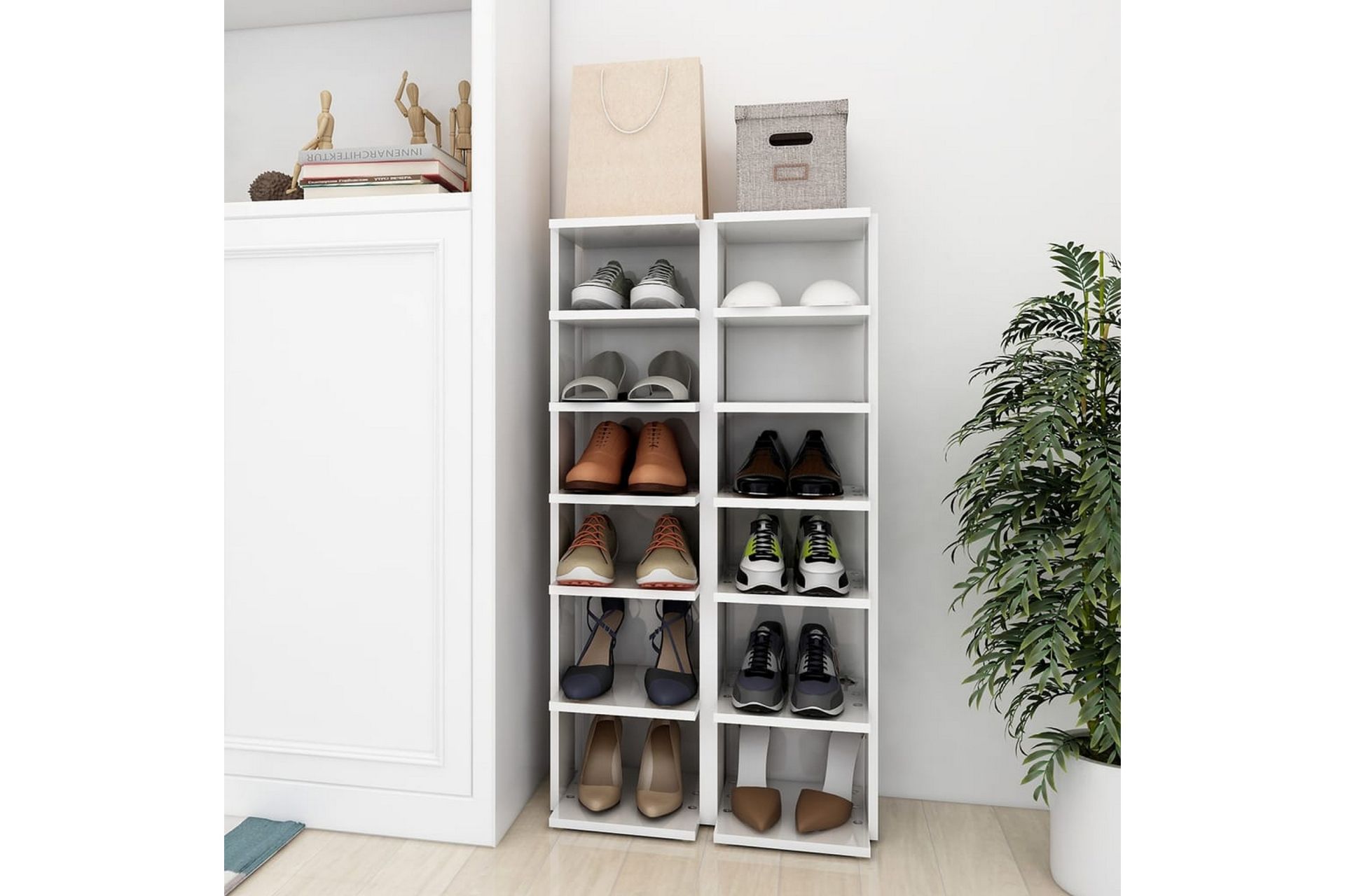 Skoskap 2 stk høyglans hvit 25x27x102 cm - Hvit - Oppbevaring - Skooppbevaring - Skoskap