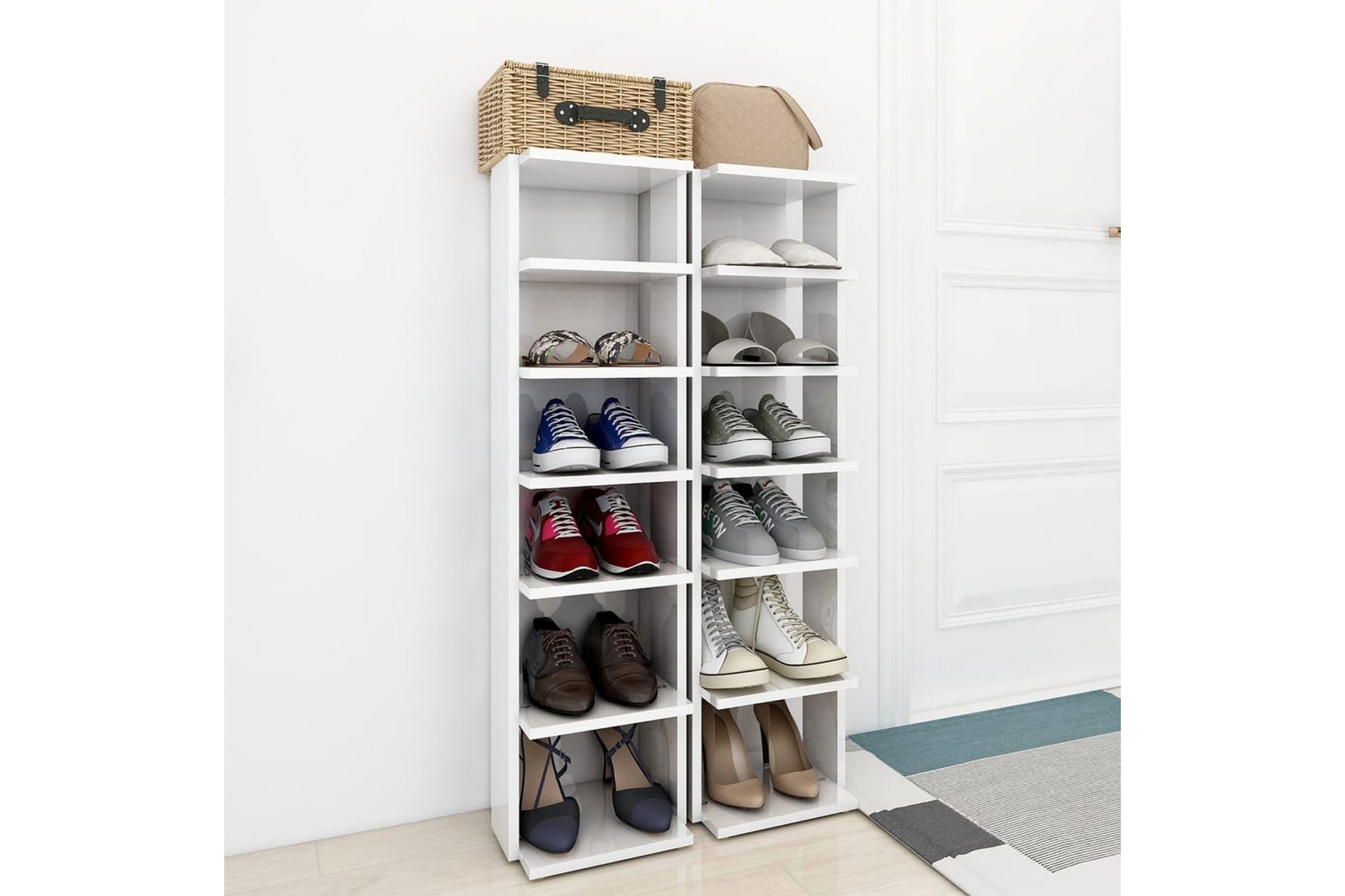 Skoskap 2 stk høyglans hvit 25x27x102 cm - Hvit - Oppbevaring - Skooppbevaring - Skoskap