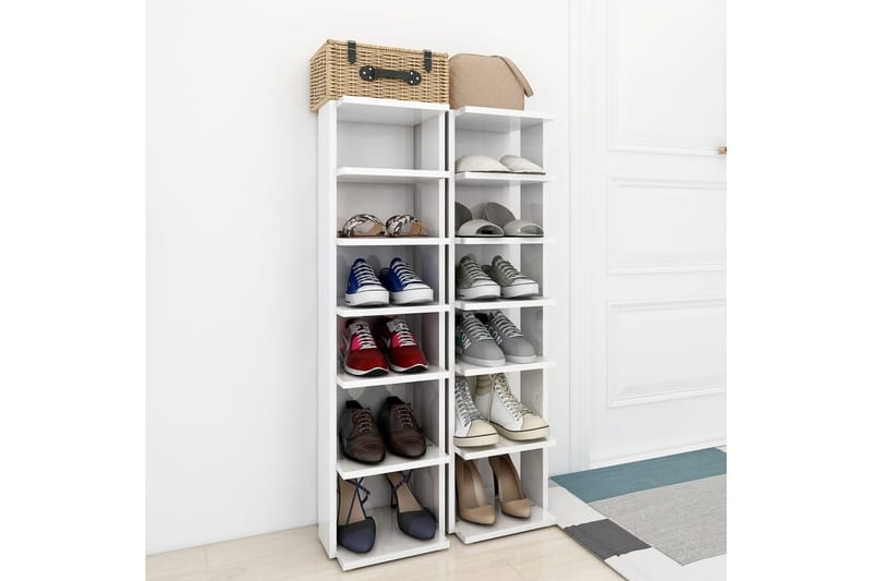 Skoskap 2 stk høyglans hvit 25x27x102 cm - Hvit - Oppbevaring - Skooppbevaring - Skoskap