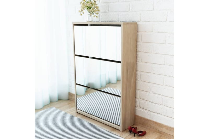 Skoskap 3 høyder speil eik 63x17x102,5 cm - Oppbevaring - Skooppbevaring - Skoskap