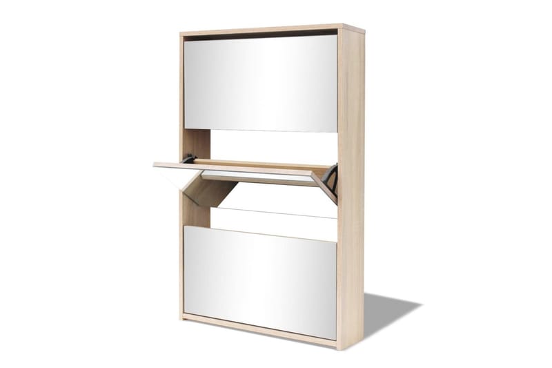 Skoskap 3 høyder speil eik 63x17x102,5 cm - Oppbevaring - Skooppbevaring - Skoskap