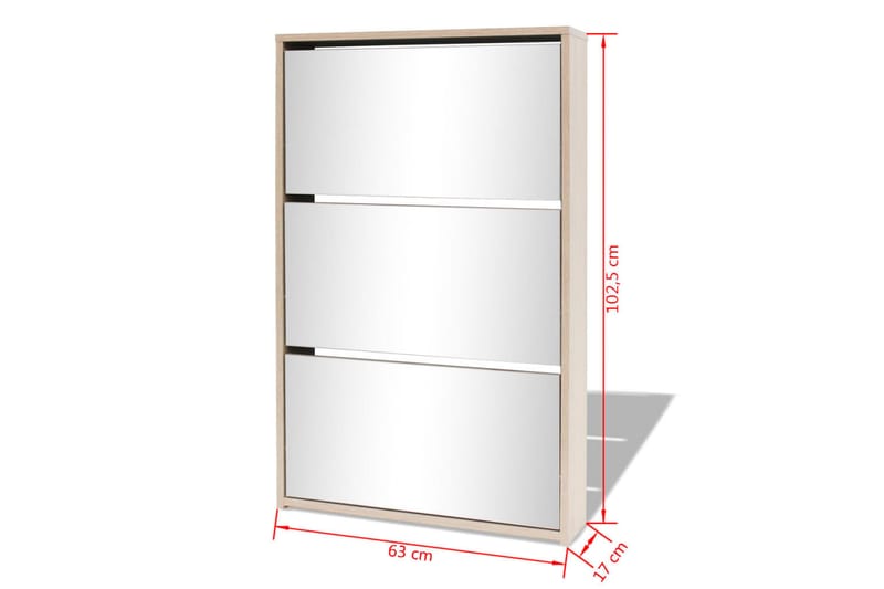 Skoskap 3 høyder speil eik 63x17x102,5 cm - Oppbevaring - Skooppbevaring - Skoskap