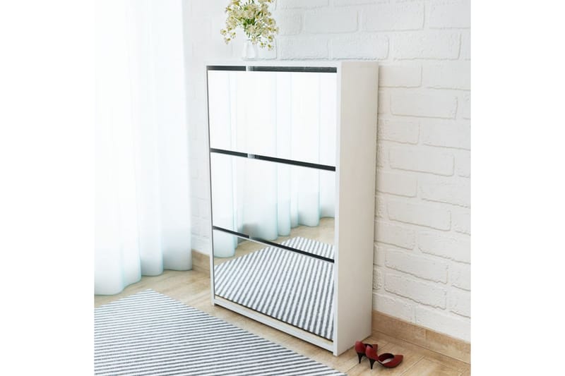 Skoskap 3 høyder speil hvit 63x17x102,5 cm - Oppbevaring - Skooppbevaring - Skoskap