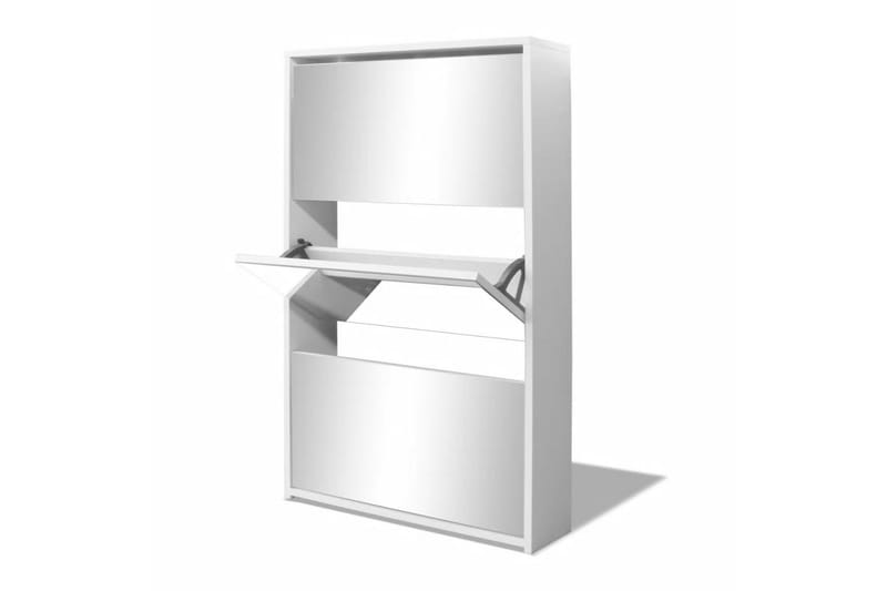 Skoskap 3 høyder speil hvit 63x17x102,5 cm - Oppbevaring - Skooppbevaring - Skoskap