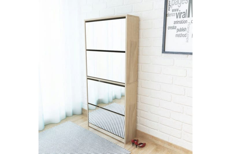 Skoskap 4 hyller speil eik 63x17x134 cm - Oppbevaring - Skooppbevaring - Skoskap