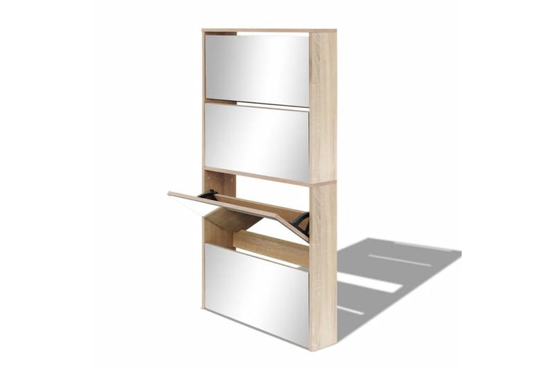 Skoskap 4 hyller speil eik 63x17x134 cm - Oppbevaring - Skooppbevaring - Skoskap