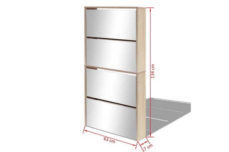 Skoskap 4 hyller speil eik 63x17x134 cm - Oppbevaring - Skooppbevaring - Skoskap