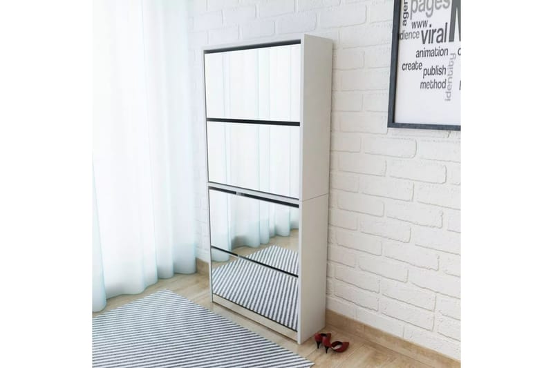 Skoskap 4 hyller speil hvit 63x17x134 cm - Oppbevaring - Skooppbevaring - Skoskap