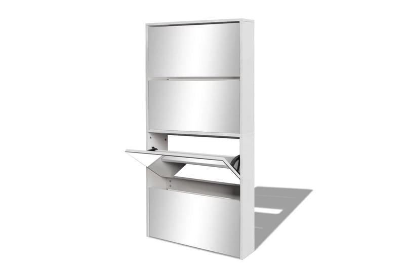 Skoskap 4 hyller speil hvit 63x17x134 cm - Oppbevaring - Skooppbevaring - Skoskap