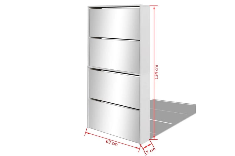 Skoskap 4 hyller speil hvit 63x17x134 cm - Skoskap - Gangoppbevaring - Skooppbevaring