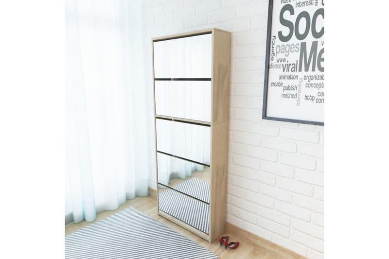 Skoskap 5 hyller speil eik 63x17x169,5 cm - Oppbevaring - Skooppbevaring - Skoskap