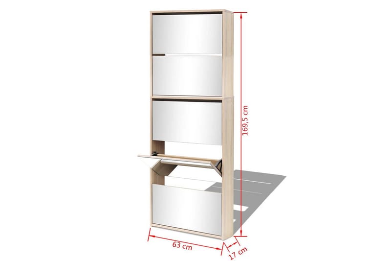 Skoskap 5 hyller speil eik 63x17x169,5 cm - Oppbevaring - Skooppbevaring - Skoskap