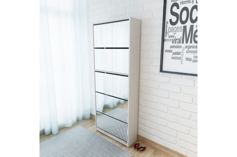 Skoskap 5 hyller speil hvit 63x17x169,5 cm - Oppbevaring - Skooppbevaring - Skoskap
