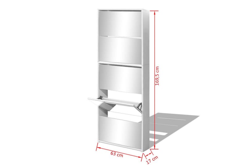 Skoskap 5 hyller speil hvit 63x17x169,5 cm - Oppbevaring - Skooppbevaring - Skoskap