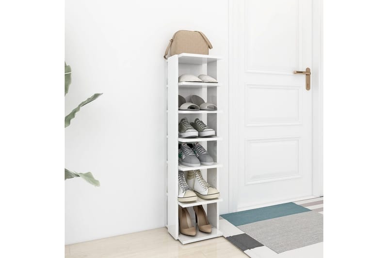Skoskap høyglans hvit 25x27x102 cm sponplate - Hvit - Oppbevaring - Skooppbevaring - Skoskap