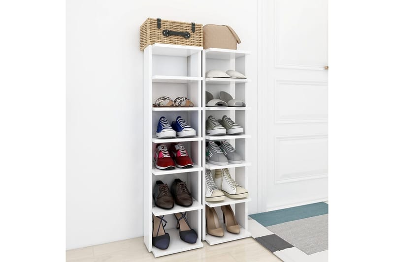 Skoskap hvit 2 stk 25x27x102 cm sponplate - Hvit - Oppbevaring - Skooppbevaring