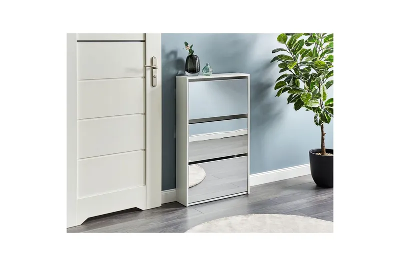 Skoskap Midfield Hvit, Sølv, 63x17x103 cm - Hvit, Sølv, 63x17x103 cm - Oppbevaring - Skooppbevaring - Skoskap