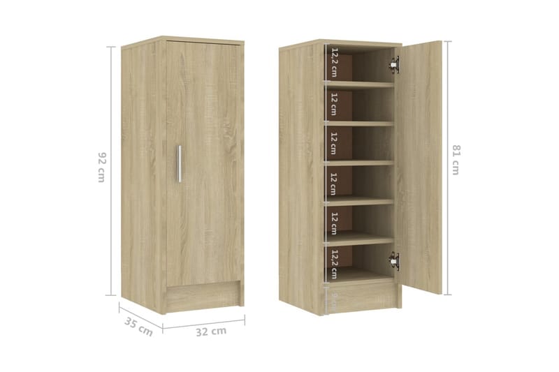 Skoskap sonoma eik 32x35x92 cm sponplate - Brun - Oppbevaring - Skooppbevaring - Skoskap