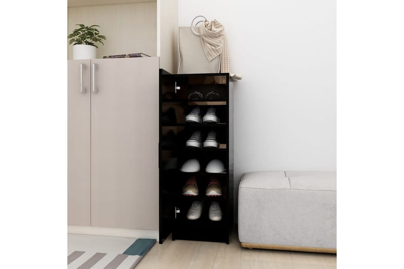 Skoskap svart 32x35x92 cm sponplate - Svart - Oppbevaring - Skooppbevaring - Skoskap