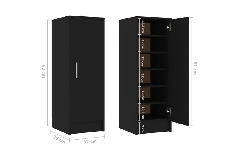 Skoskap svart 32x35x92 cm sponplate - Svart - Skoskap - Gangoppbevaring - Skooppbevaring