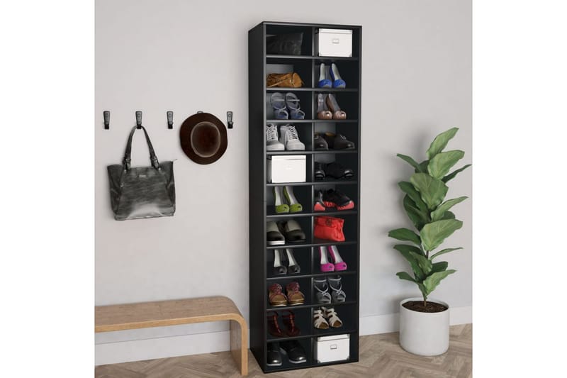 Skoskap svart 54x34x183 cm sponplate - Oppbevaring - Skooppbevaring - Skoskap
