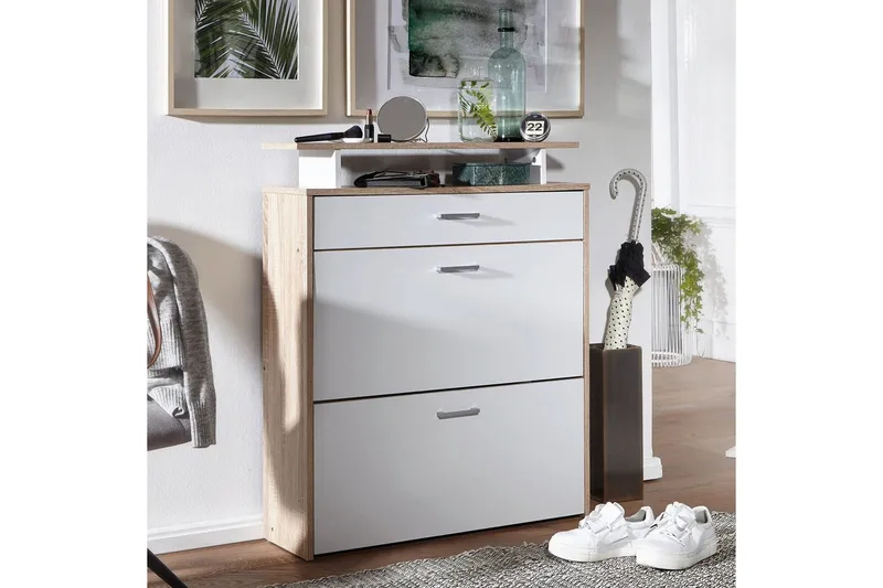 Skoskap Wohnling Foliert sponplate med hylleoppbevaring, 2 vippet ut rom, 1 skuff - Oppbevaring - Skooppbevaring - Skoskap