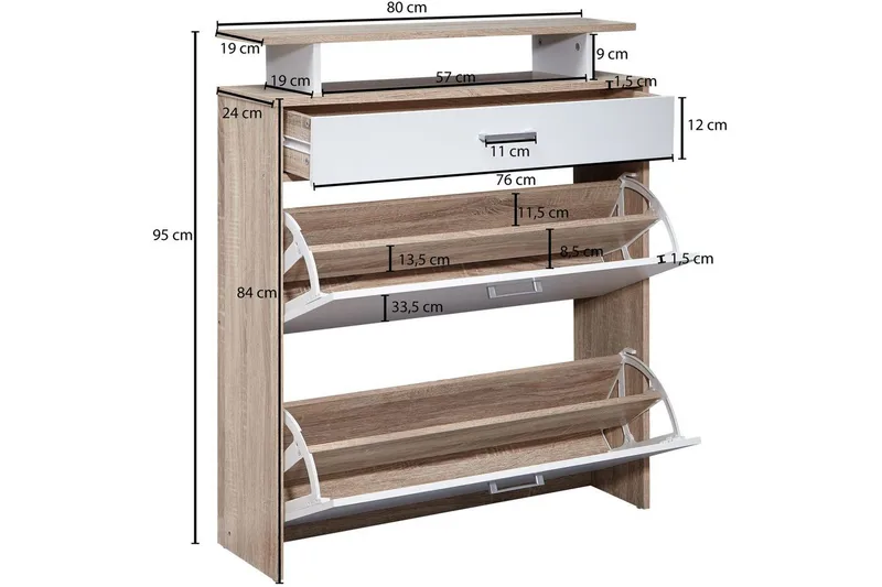 Skoskap Wohnling Foliert sponplate med hylleoppbevaring, 2 vippet ut rom, 1 skuff - Oppbevaring - Skooppbevaring - Skoskap