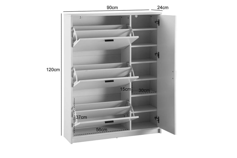 Skoskap Wohnling med 3 vippbare rom 1 dør melaminbelagt MDF moderne - Oppbevaring - Skooppbevaring - Skoskap