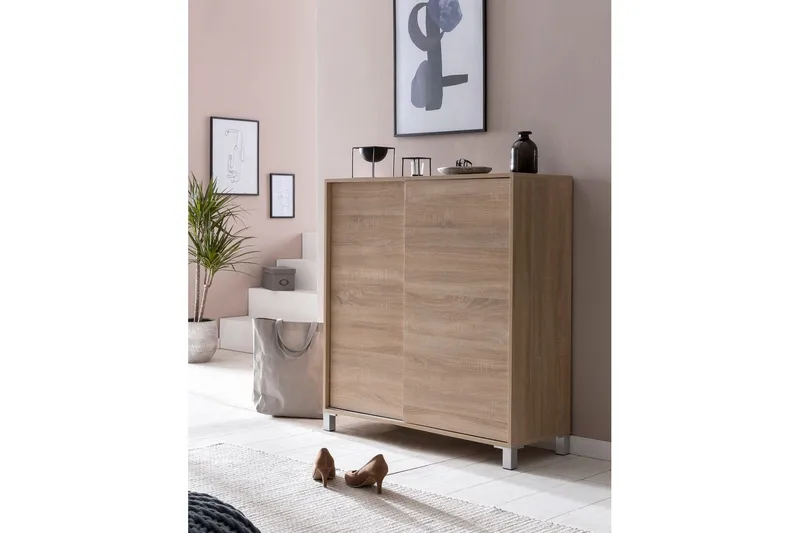 Skoskap Wohnling melaminbelagt MDF, skyvedører, for 20 par Sonoma - Sonoma - Oppbevaring - Skooppbevaring - Skoskap