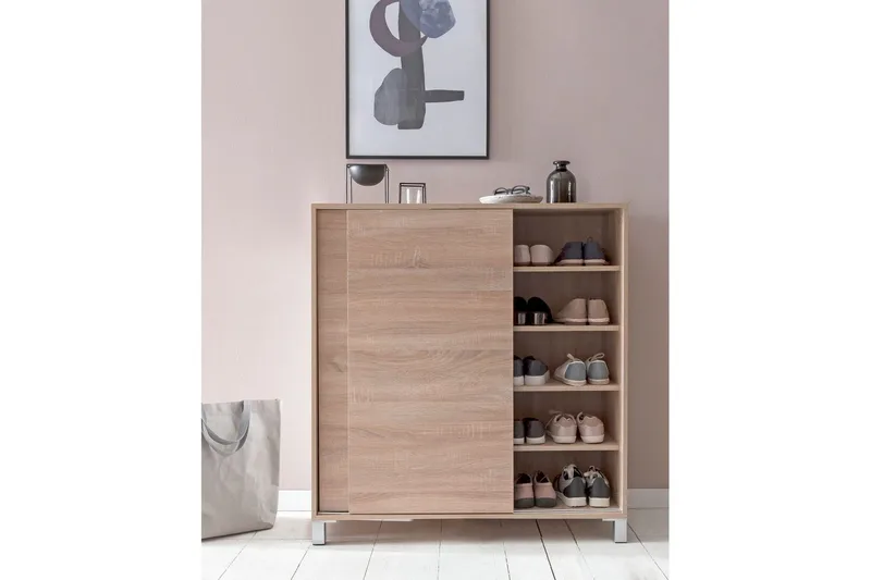 Skoskap Wohnling melaminbelagt MDF, skyvedører, for 20 par Sonoma - Sonoma - Oppbevaring - Skooppbevaring - Skoskap