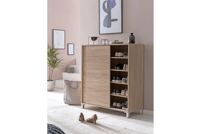 Skoskap Wohnling melaminbelagt MDF, skyvedører, for 20 par Sonoma - Sonoma - Oppbevaring - Skooppbevaring - Skoskap