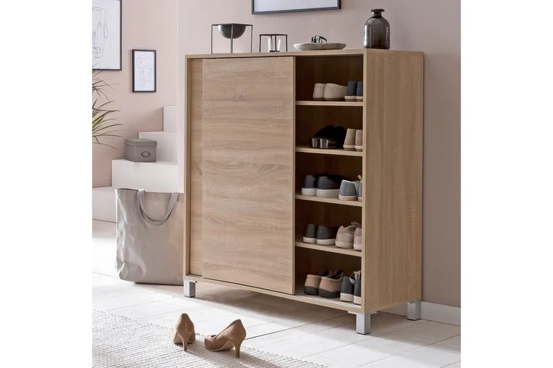 Skoskap Wohnling melaminbelagt MDF, skyvedører, for 20 par Sonoma - Sonoma - Oppbevaring - Skooppbevaring - Skoskap