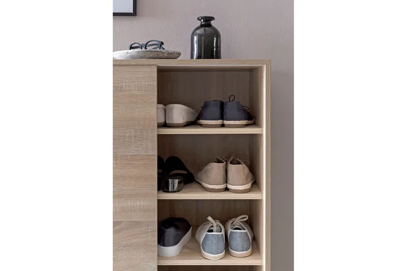 Skoskap Wohnling melaminbelagt MDF, skyvedører, for 20 par Sonoma - Sonoma - Oppbevaring - Skooppbevaring - Skoskap