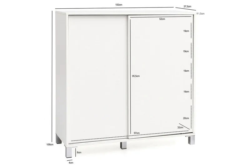 Skoskap Wohnling melaminbelagt MDF, skyvedører, for 20 par Hvit - Hvit - Oppbevaring - Skooppbevaring - Skoskap