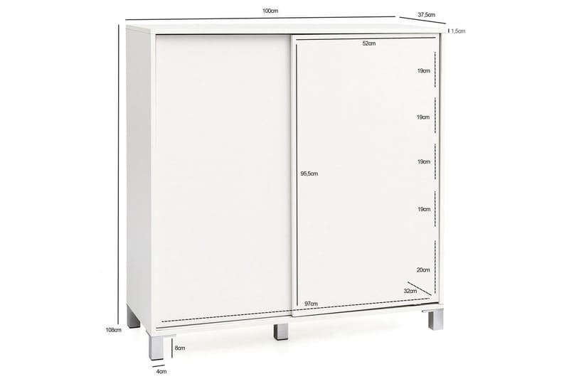 Skoskap Wohnling melaminbelagt MDF, skyvedører, for 20 par Hvit - Hvit - Oppbevaring - Skooppbevaring - Skoskap