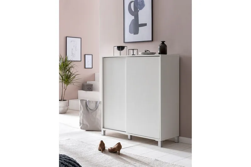 Skoskap Wohnling melaminbelagt MDF, skyvedører, for 20 par Hvit - Hvit - Oppbevaring - Skooppbevaring - Skoskap