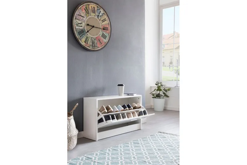 Skoskap Wohnling SPLIT med uttrekkbare rom, foliert sponplate Hvit - Hvit - Oppbevaring - Skooppbevaring - Skoskap