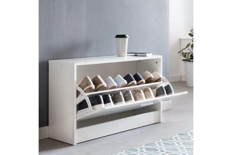 Skoskap Wohnling SPLIT med uttrekkbare rom, foliert sponplate Hvit - Hvit - Oppbevaring - Skooppbevaring - Skoskap