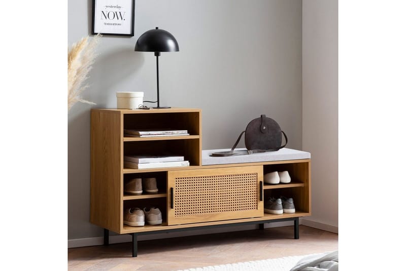 Skoskap Wohnling Polstret benk med skyvedør av Wienervevingoptikk Moderne - Møbler - Stoler & lenestoler - Benk - Skohylle med benk