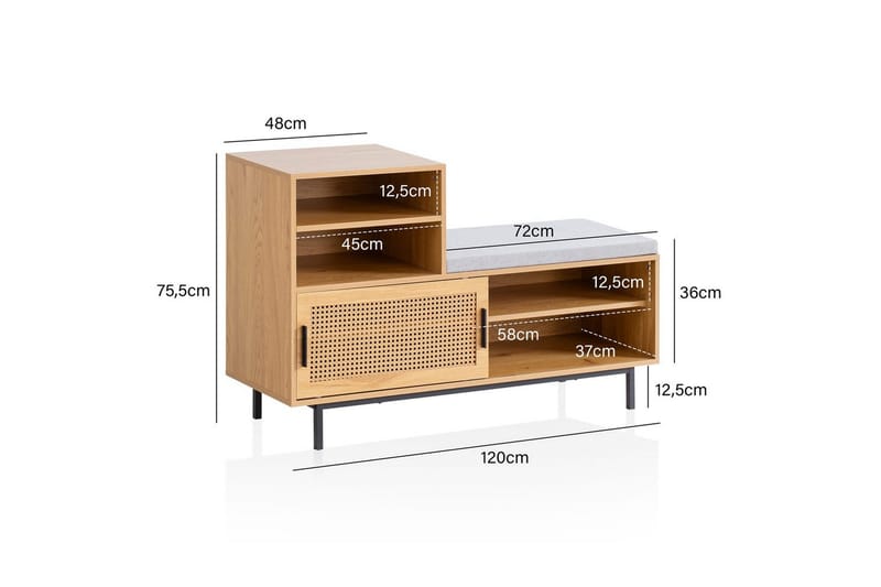 Skoskap Wohnling Polstret benk med skyvedør av Wienervevingoptikk Moderne - Møbler - Stoler & lenestoler - Benk - Skohylle med benk